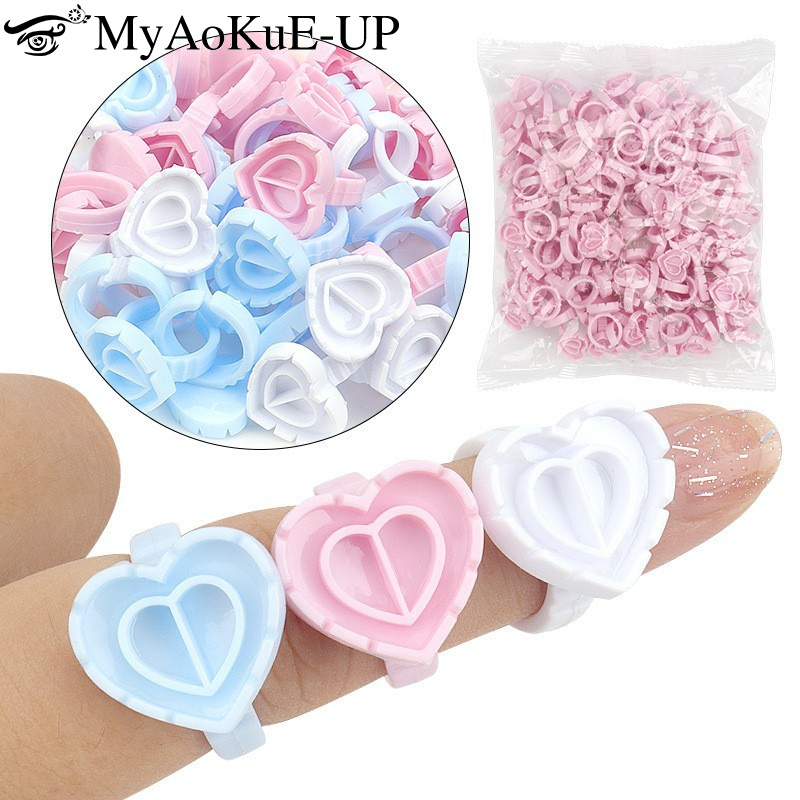 Eyelash Extension Fan - 100Pcs Disposable Glue Ring Holder Eyelash